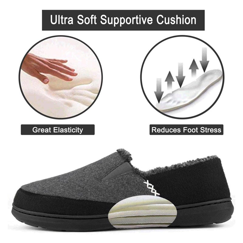 Zigzagger Men's Comfy Wool Slippers Indoor Outdoor House Shoes, Warm Soft Fur Fuzzy Fleece Lined Memory Foam Sole with Suede Upper,Grey,12 US - Image 3
